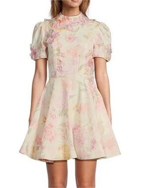 ANTONIO MELANI White Floral Fit-and-Flare Dress with Pink & Yellow Blooms